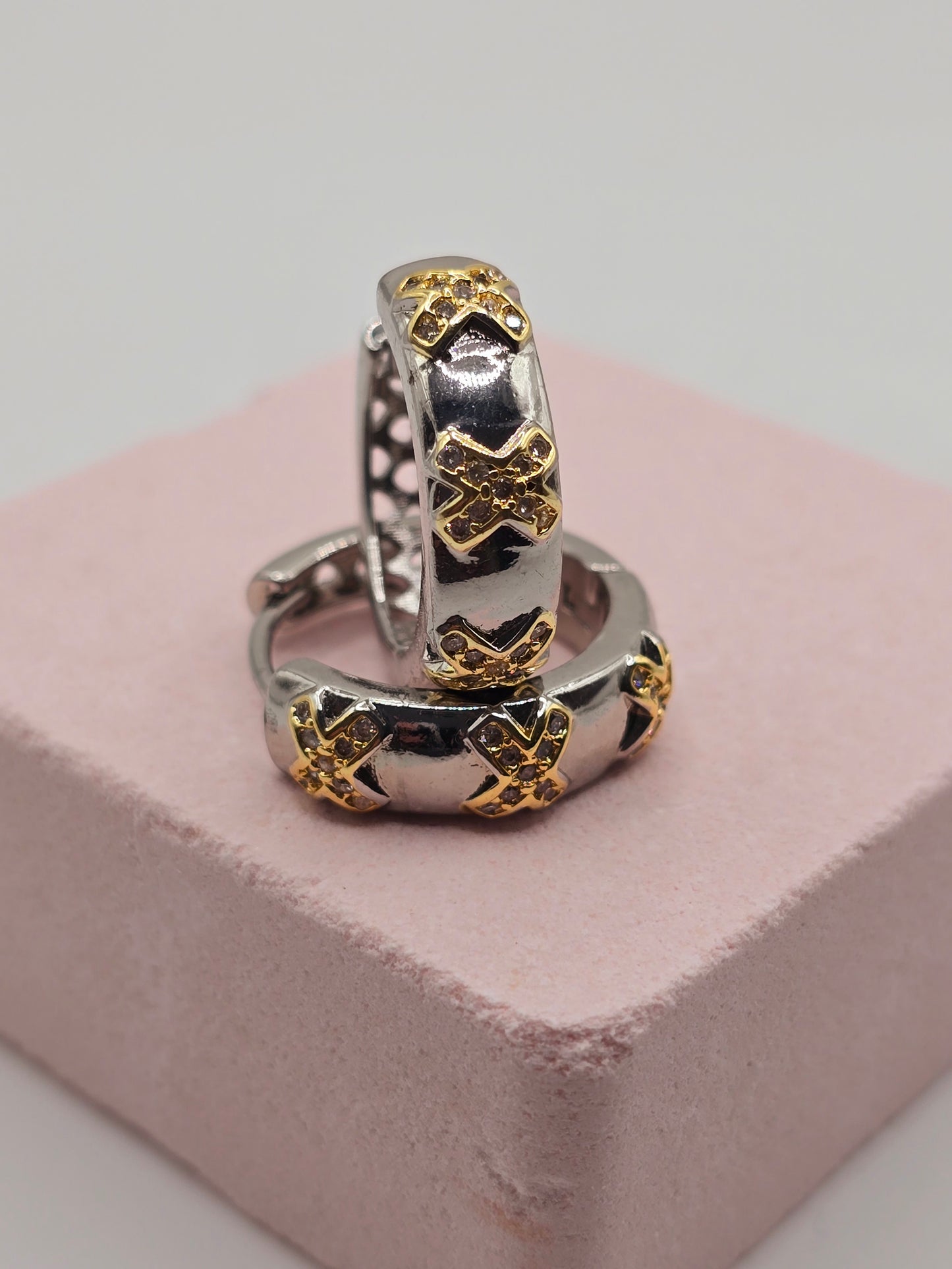 Silver and Gold X hoops earrings - Fui Fuiu Jewelry