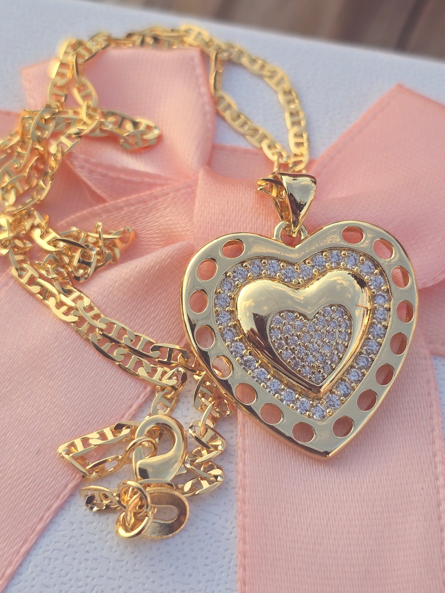 Heart heart necklace 14K Gold Filled cadena de doble corazon en Oro Laminado 14K
