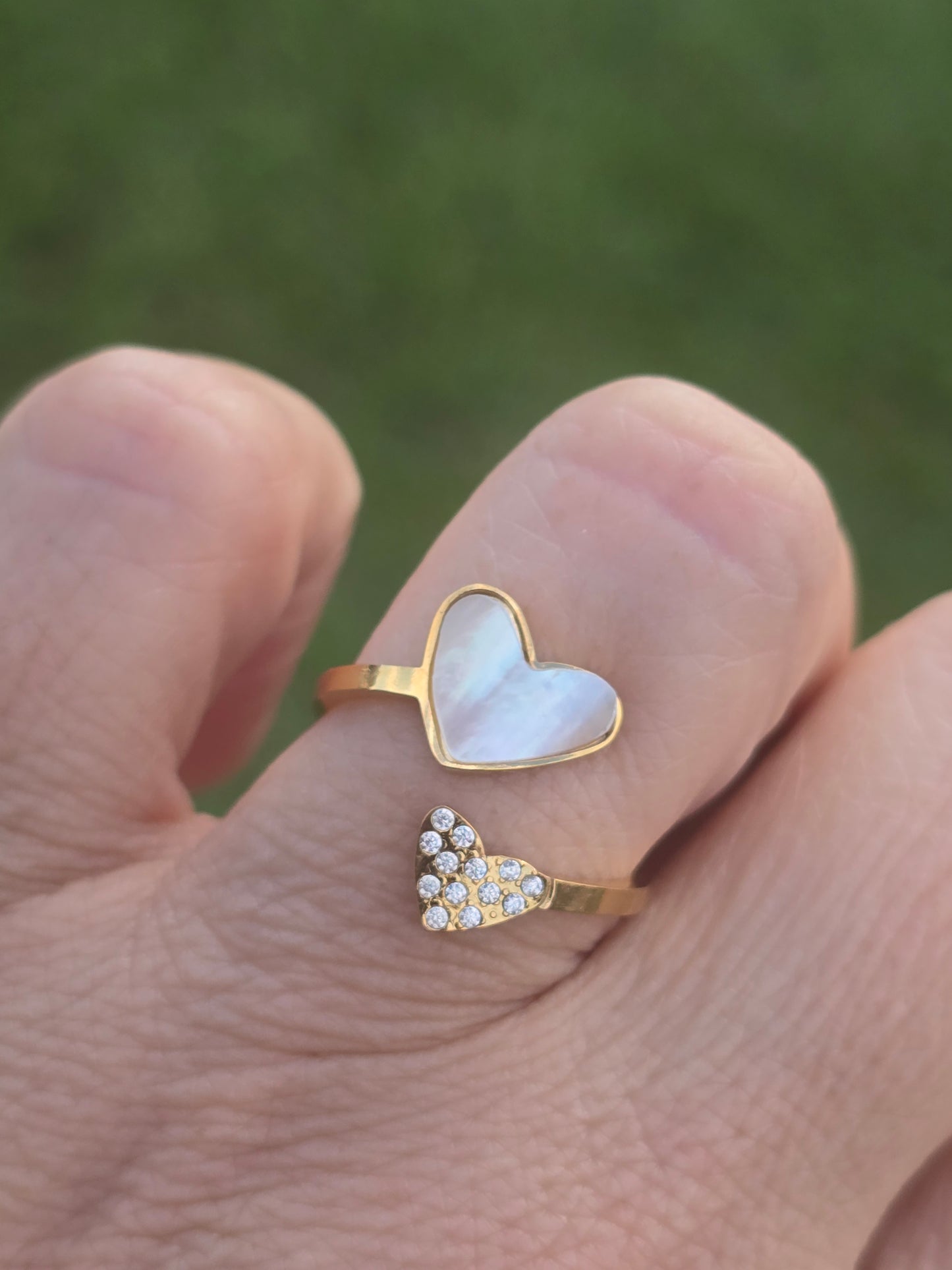 Shelled heart ant zirconia Ring anillo grueso con corazon nacarado acero stainless steel ring