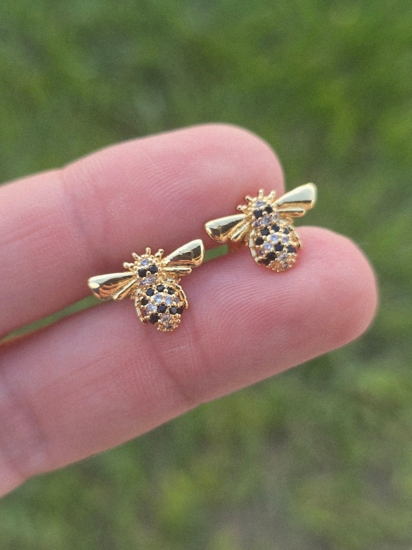 Bees studs crystal aretes de abejas aretes earrings gold plated 18K
