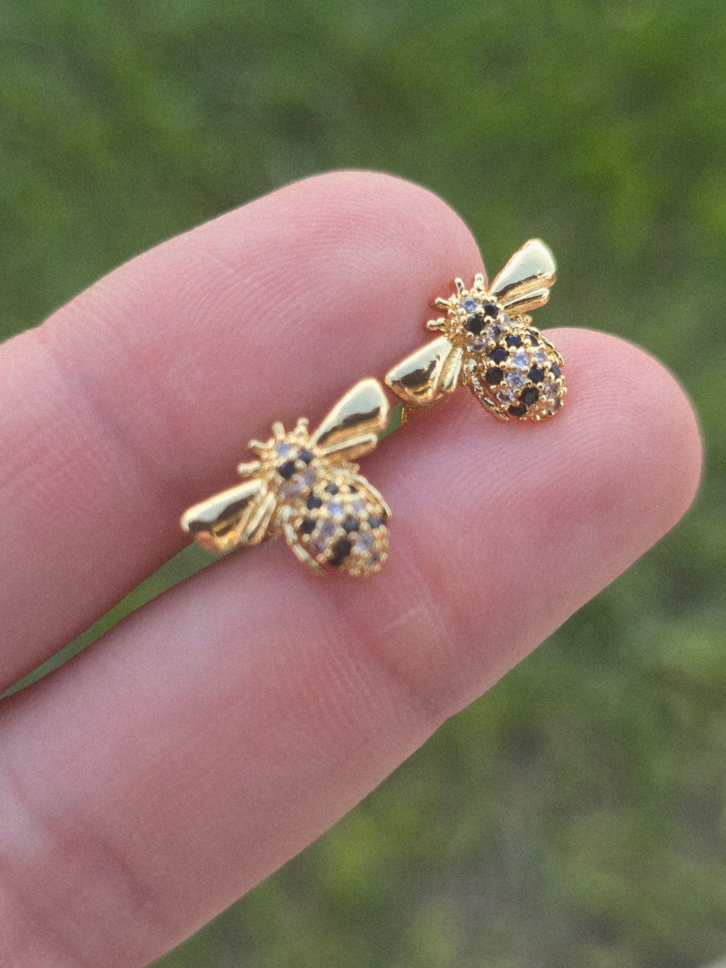 Bees studs crystal aretes de abejas aretes earrings gold plated 18K