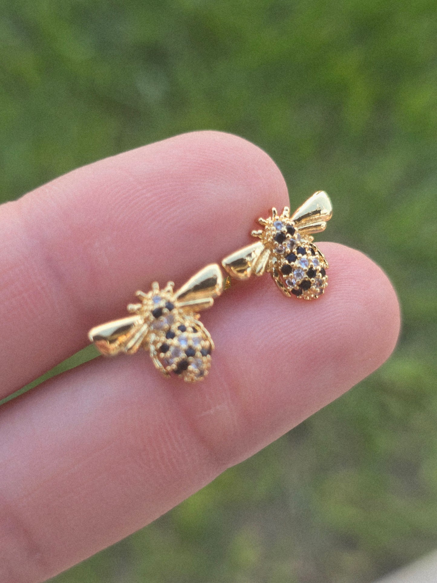Bees studs crystal aretes de abejas aretes earrings gold plated 18K