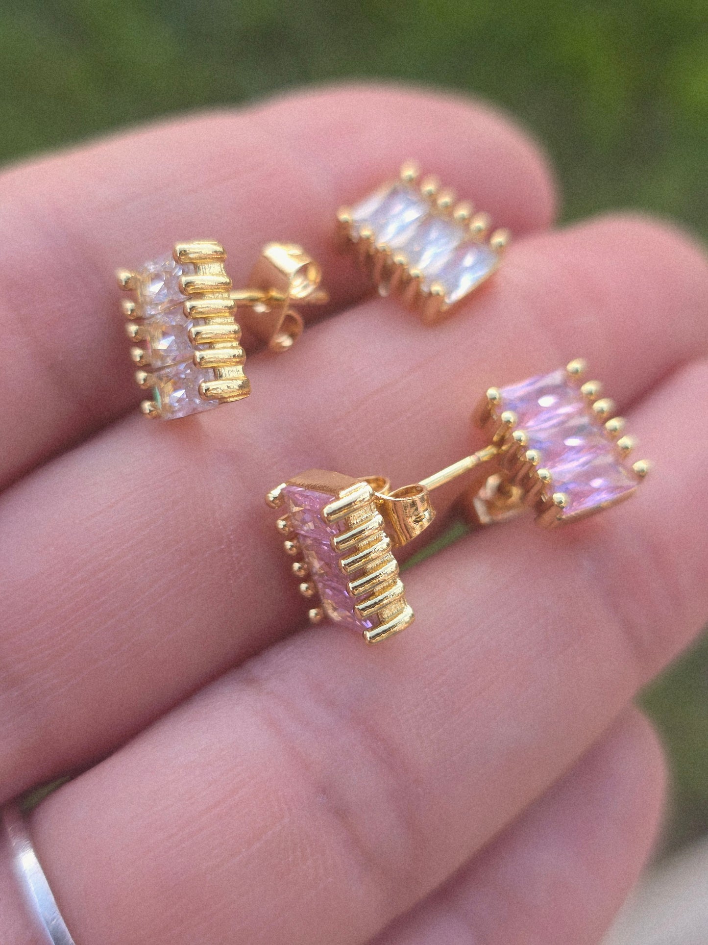 Little square of crystal studs gold plated 18K earrings - Fui Fuiu Jewelry