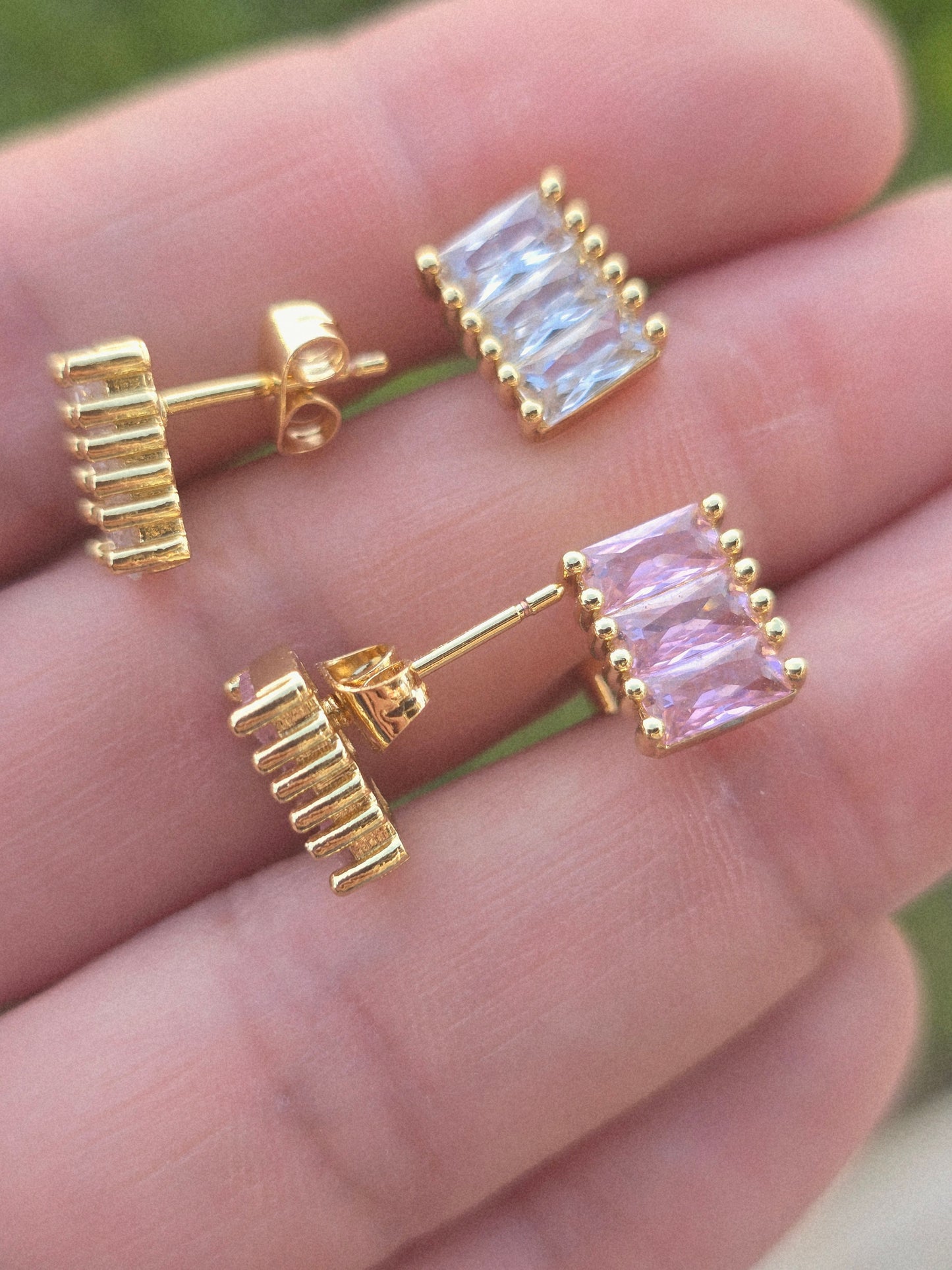 Little square of crystal studs gold plated 18K earrings