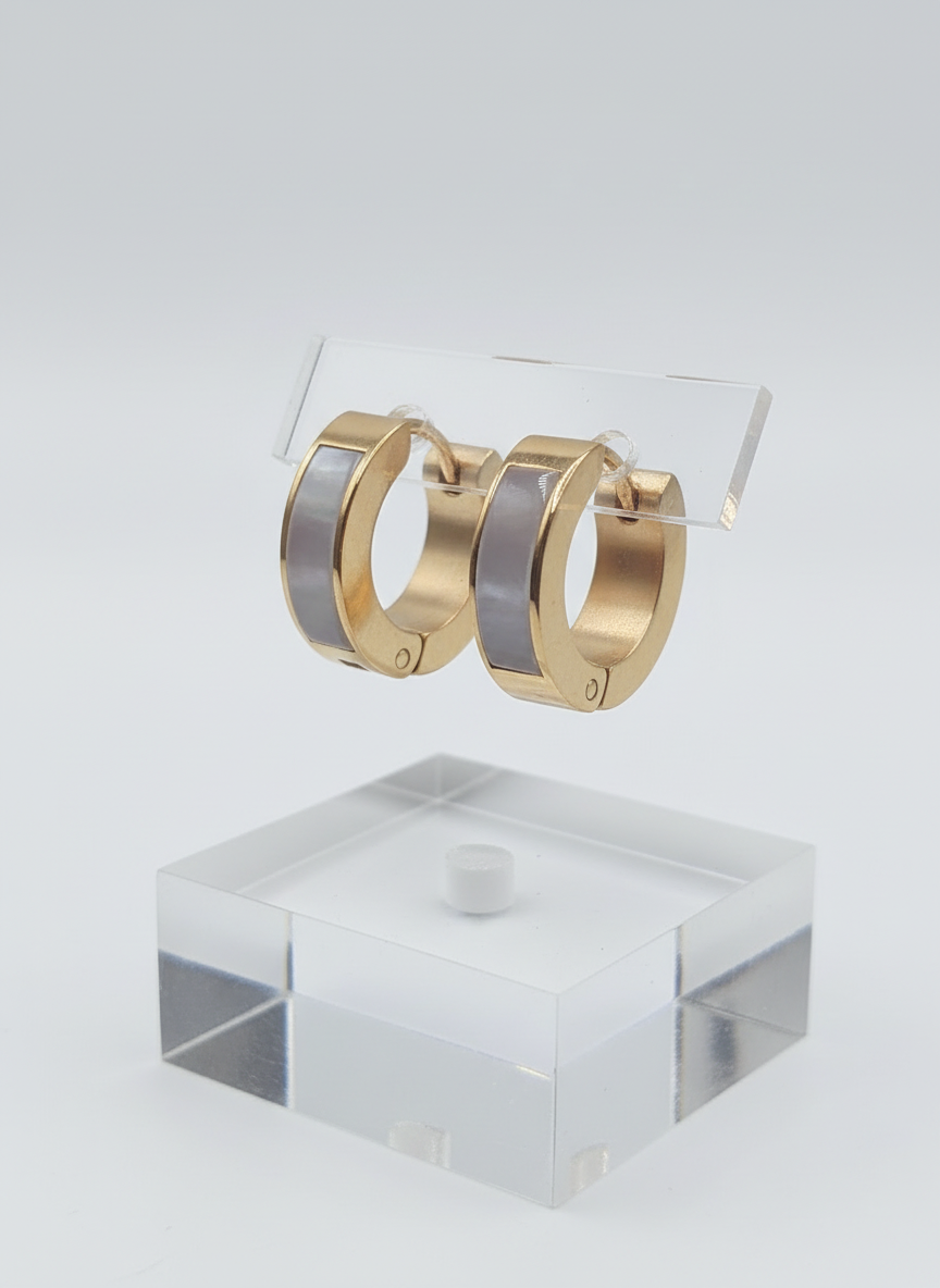 Aretes earring hoops golden stainless steel dorados zarcillos con nacar delgados