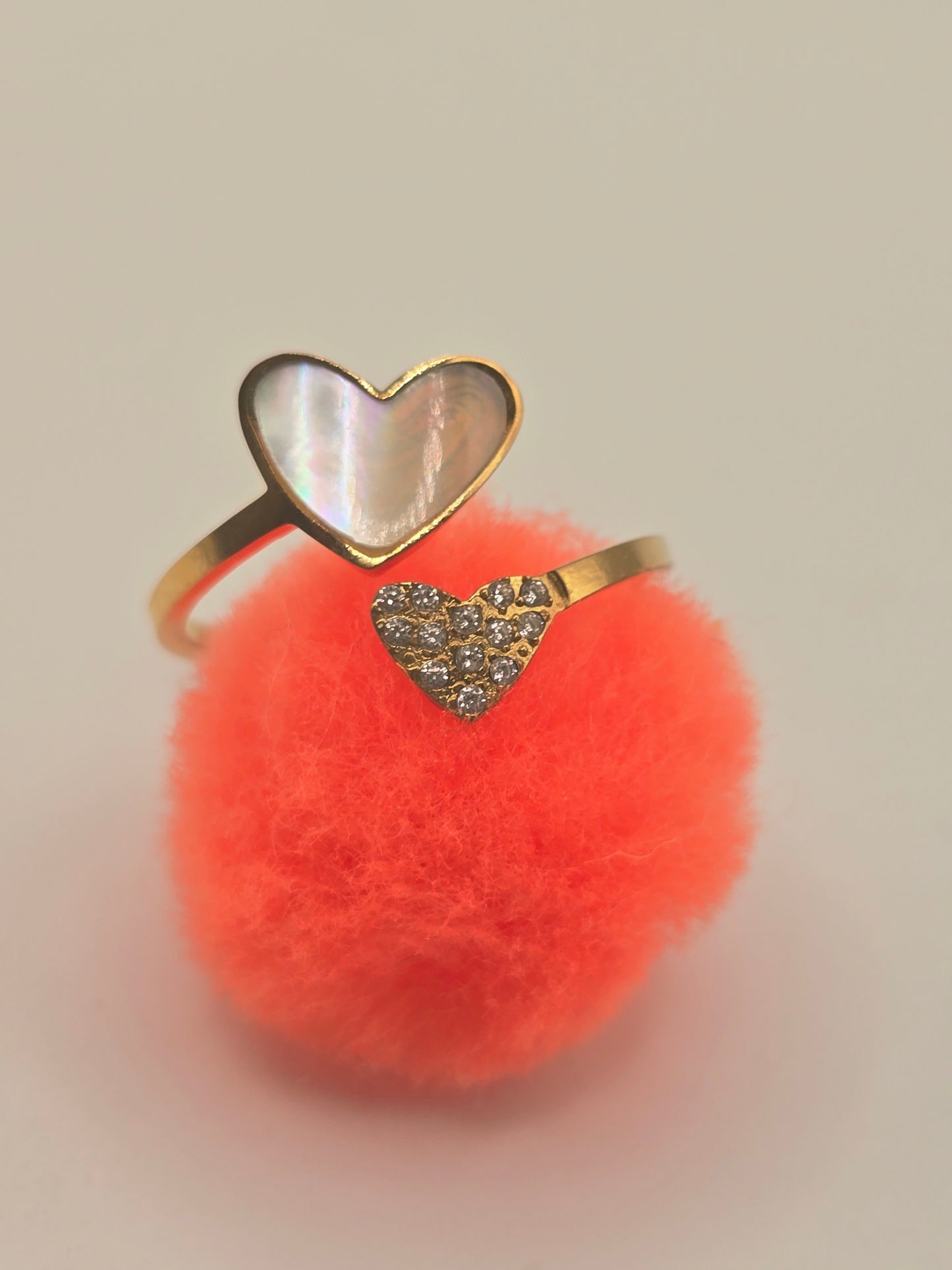 Shelled heart ant zirconia Ring anillo grueso con corazon nacarado acero stainless steel ring