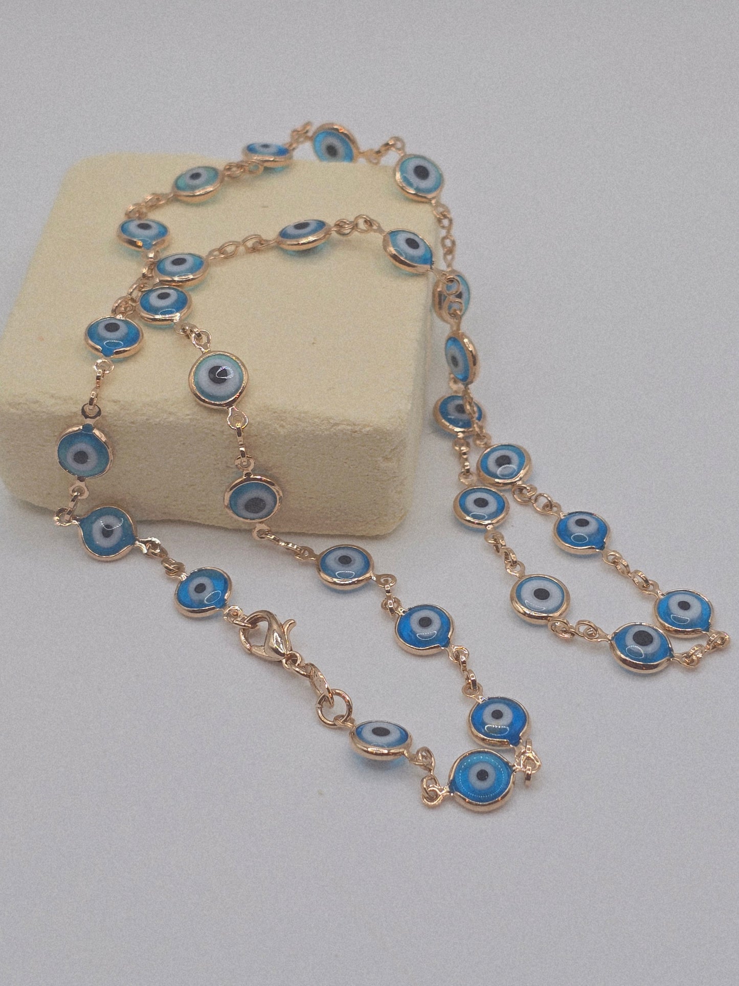 Evil Eyes necklace 14k Brasilian Gold cadena de ojos turcos en Oro Laminado 14K