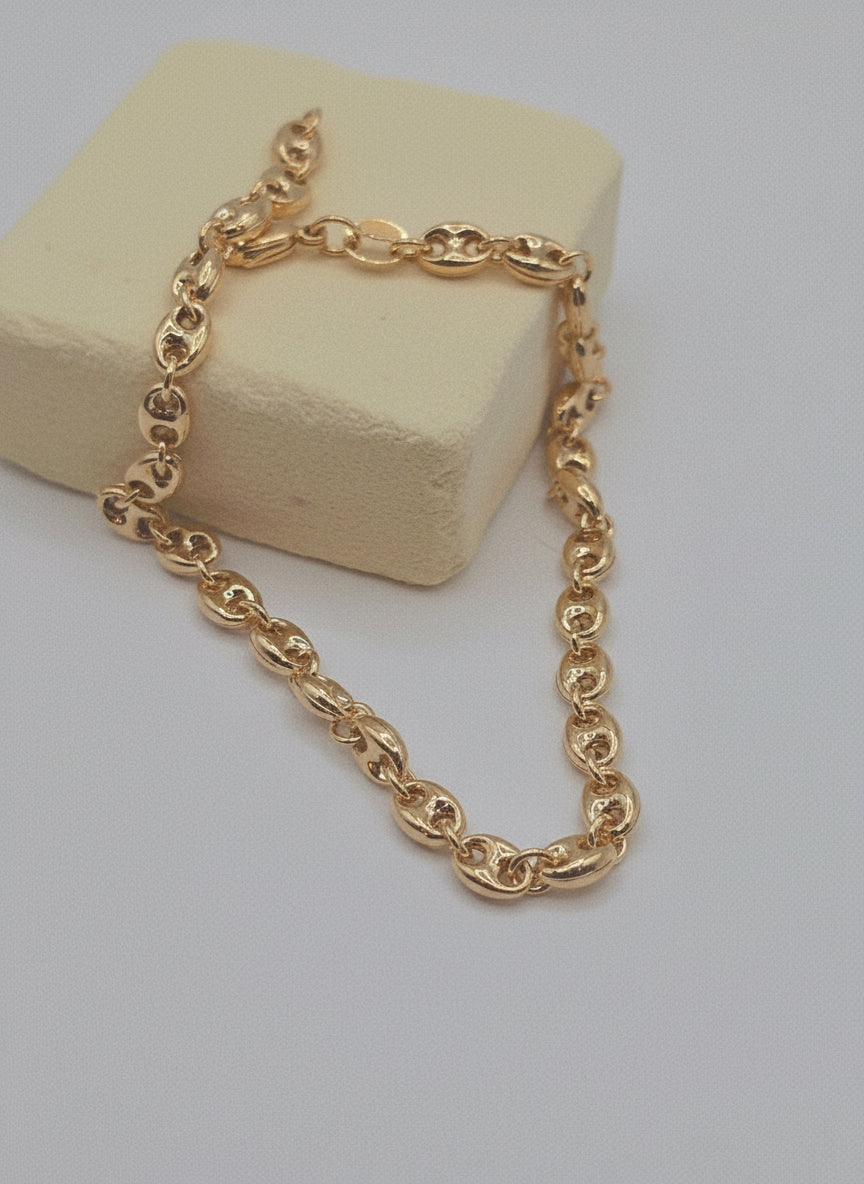 Ankle Brasilian Gold 14K tobillera Oro Laminado 14K tejido granos de café - Fui Fuiu Jewelry