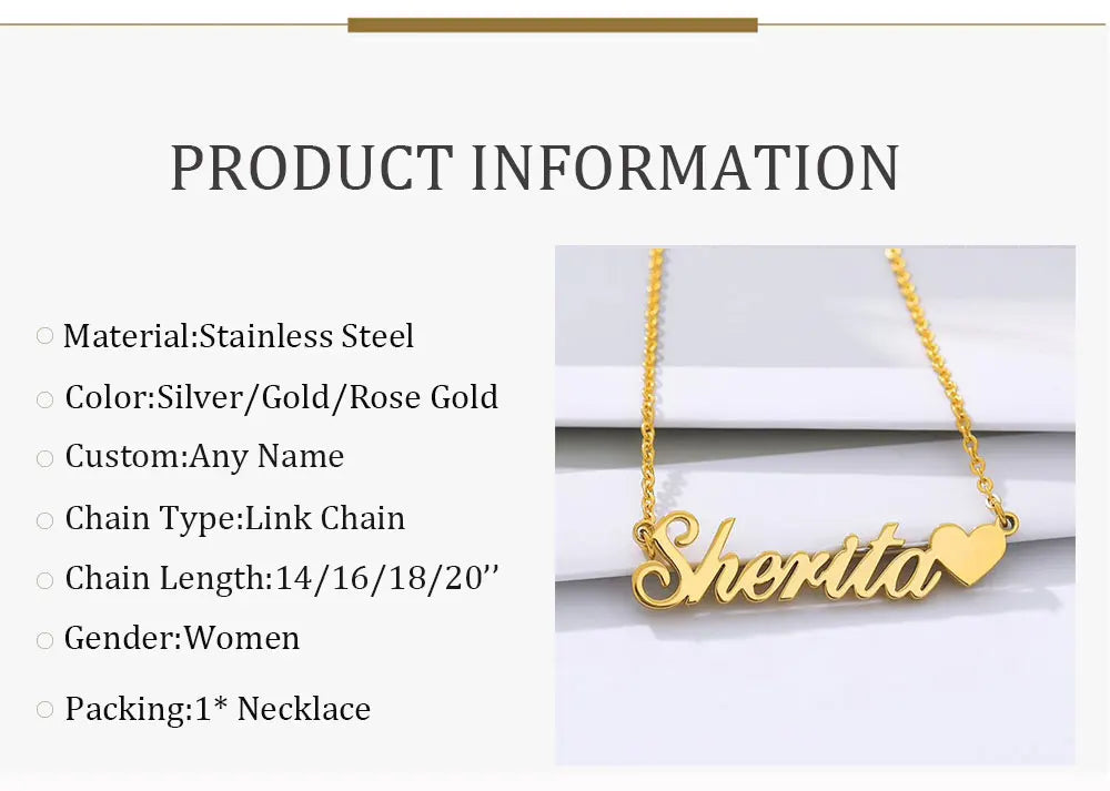Custom Name with Heart Necklace for Women Stainless Steel Jewelry Personalized Letter Pendant Gold Chains Choker Christmas Gift - Fui Fuiu Jewelry