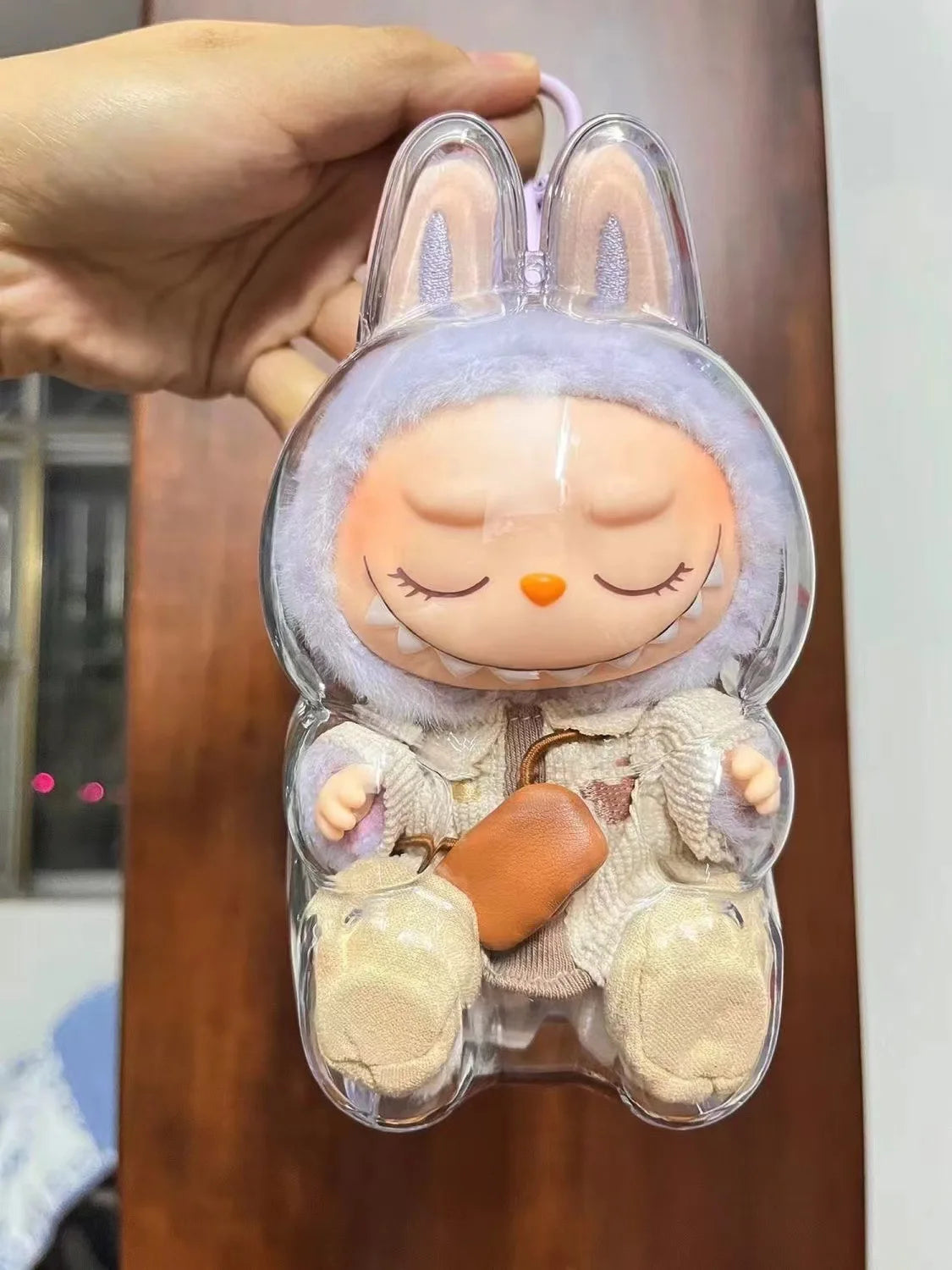 LABUBU V1 V2 transparent protective shell macaron standing protective cover dust cover doll labubu protector case - Fui Fuiu Jewelry