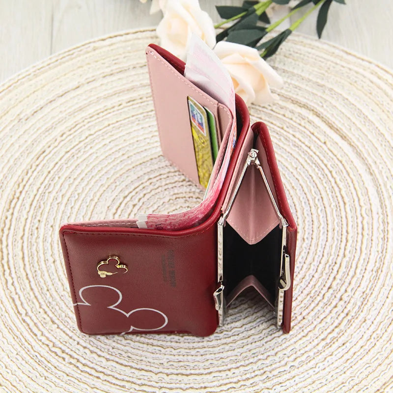 New Women's Wallet Cute Cartoon Letter Printed Students Coin Purse Triple Fold Short Style Wallets for Women Girls Handheld Bags