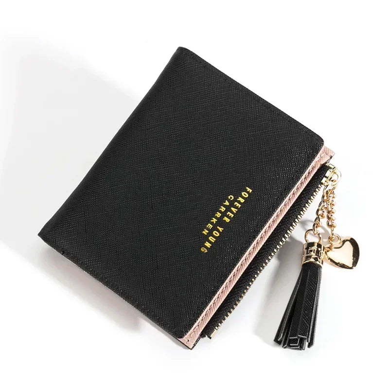 Women's Fashion Wallets Tassel Short Wallet For Woman Zipper Mini rfid Coin Purse Ladies Small Wallet Female Leather Card Holder