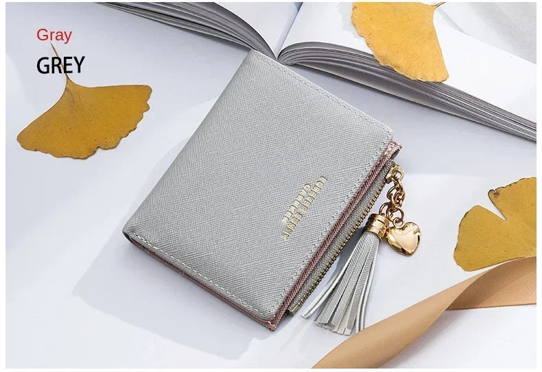Women's Fashion Wallets Tassel Short Wallet For Woman Zipper Mini rfid Coin Purse Ladies Small Wallet Female Leather Card Holder
