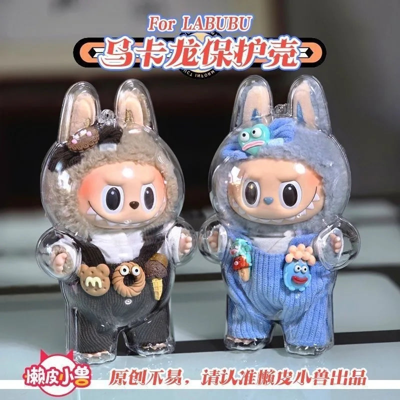 LABUBU V1 V2 transparent protective shell macaron standing protective cover dust cover doll labubu protector case - Fui Fuiu Jewelry