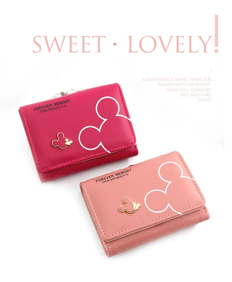 New Women's Wallet Cute Cartoon Letter Printed Students Coin Purse Triple Fold Short Style Wallets for Women Girls Handheld Bags