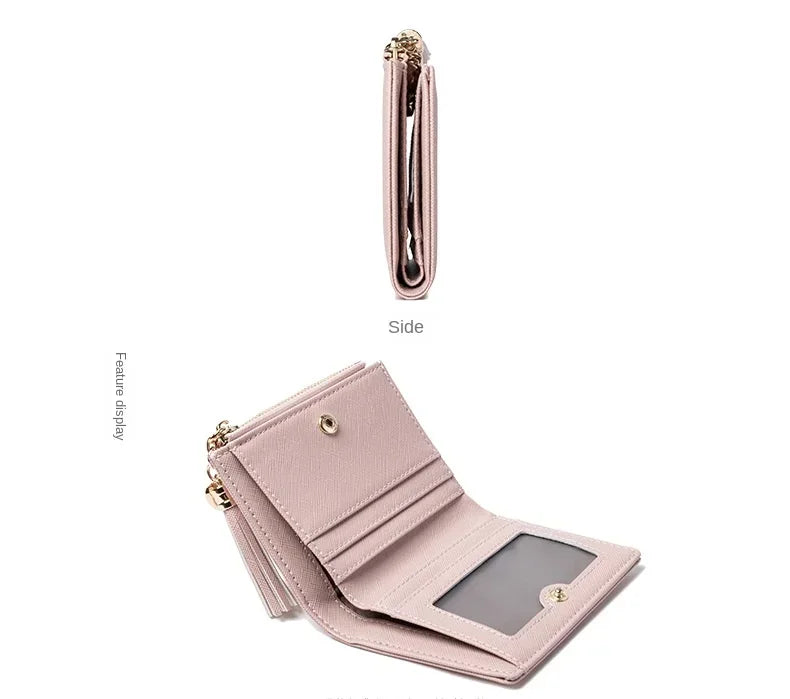 Women's Fashion Wallets Tassel Short Wallet For Woman Zipper Mini rfid Coin Purse Ladies Small Wallet Female Leather Card Holder
