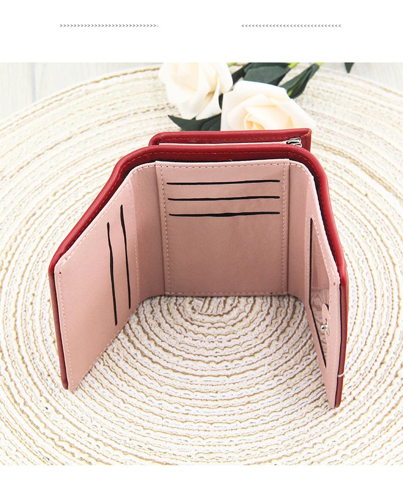 New Women's Wallet Cute Cartoon Letter Printed Students Coin Purse Triple Fold Short Style Wallets for Women Girls Handheld Bags