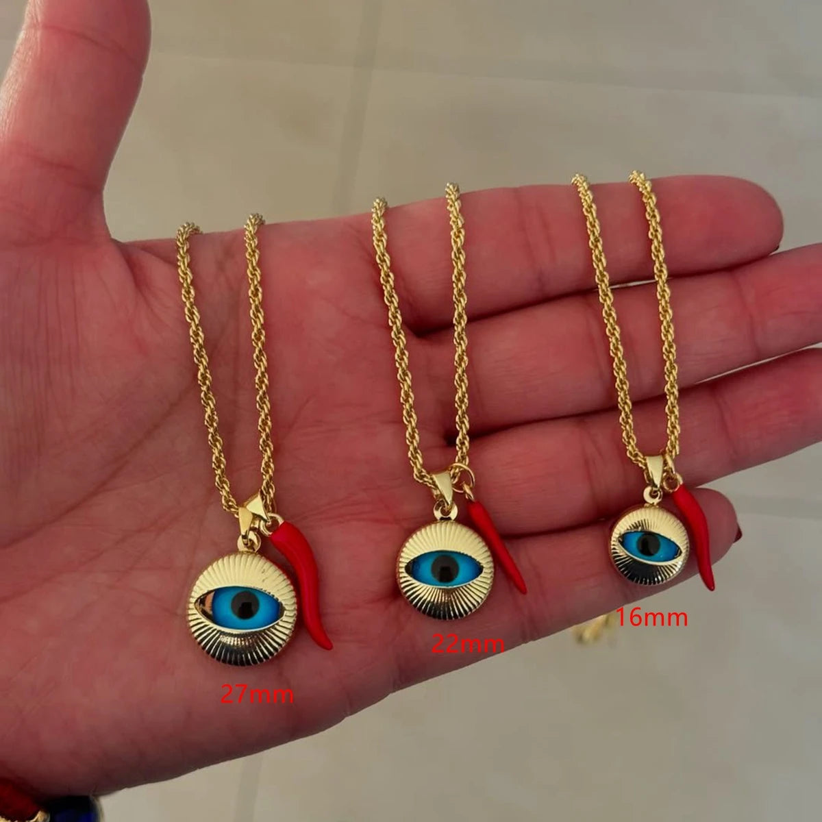 1Pcs 16mm/21mm/27mm Blue Turkish Evil Eye Pepper Charms Pendants Necklace For Women Jewelry Gift