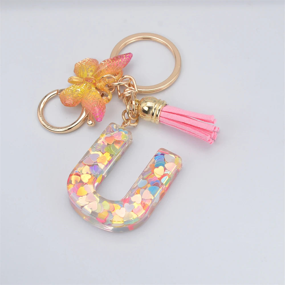 Fashion DIY A-Z Letters keychain Metal Holder Pendent Key Chain Women Car Key Ring Simple Letter Name Key Party Gift Jewelry - Fui Fuiu Jewelry