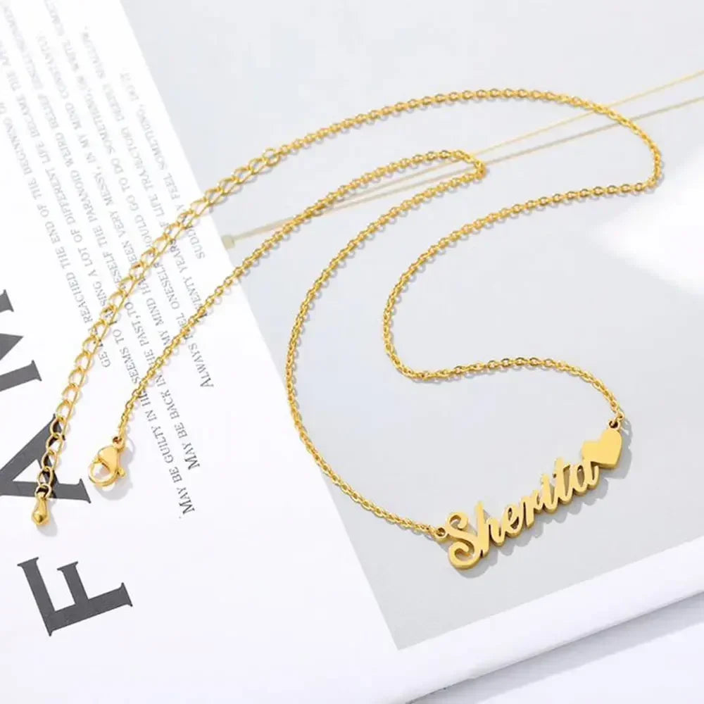 Custom Name with Heart Necklace for Women Stainless Steel Jewelry Personalized Letter Pendant Gold Chains Choker Christmas Gift - Fui Fuiu Jewelry