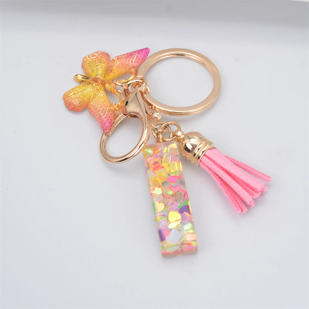 Fashion DIY A-Z Letters keychain Metal Holder Pendent Key Chain Women Car Key Ring Simple Letter Name Key Party Gift Jewelry - Fui Fuiu Jewelry