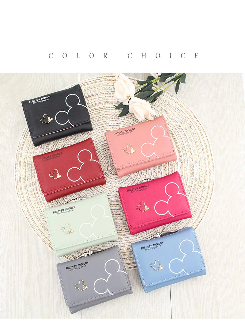 New Women's Wallet Cute Cartoon Letter Printed Students Coin Purse Triple Fold Short Style Wallets for Women Girls Handheld Bags
