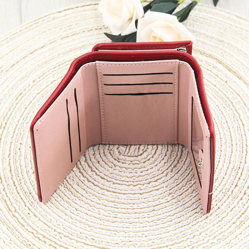 New Women's Wallet Cute Cartoon Letter Printed Students Coin Purse Triple Fold Short Style Wallets for Women Girls Handheld Bags