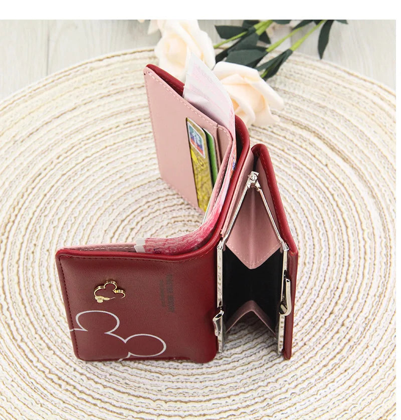 New Women's Wallet Cute Cartoon Letter Printed Students Coin Purse Triple Fold Short Style Wallets for Women Girls Handheld Bags