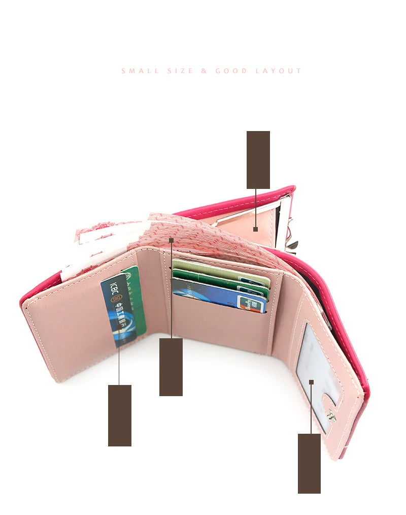 New Women's Wallet Cute Cartoon Letter Printed Students Coin Purse Triple Fold Short Style Wallets for Women Girls Handheld Bags