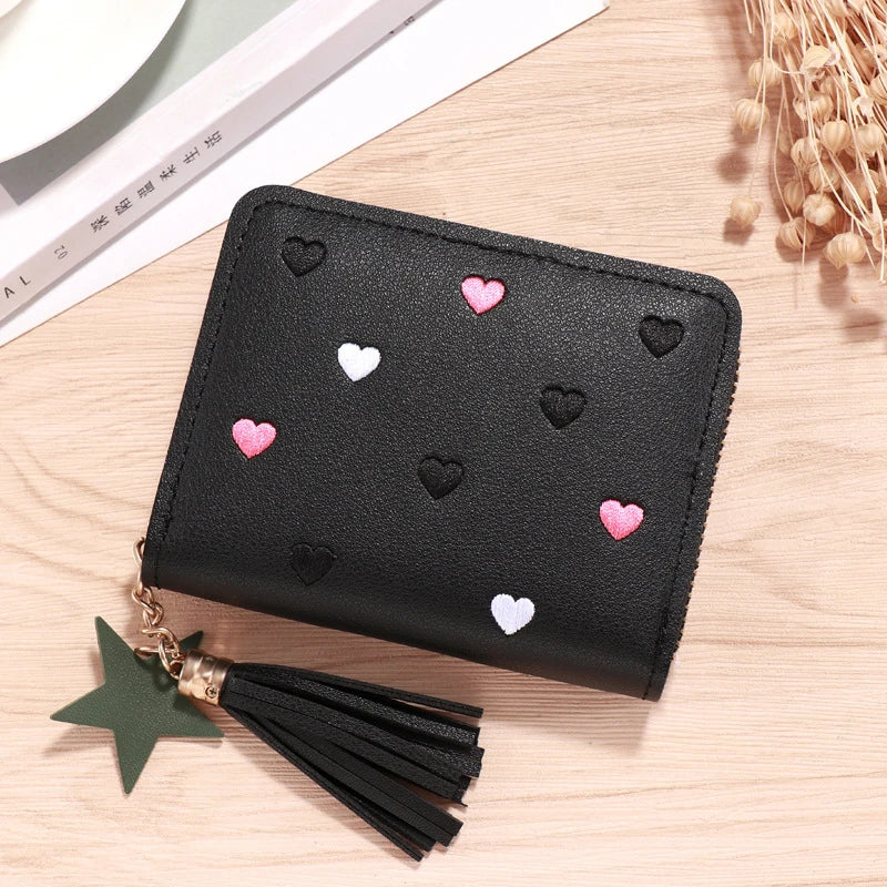 Women Wallet Ladies Mini Small Short Tassel Wallet Cute Girl Zipper Pu Leather Coin Purse Female Hand Wallet Purse