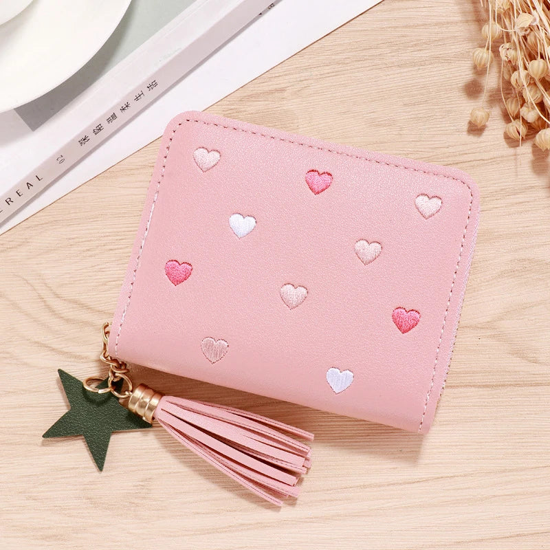 Women Wallet Ladies Mini Small Short Tassel Wallet Cute Girl Zipper Pu Leather Coin Purse Female Hand Wallet Purse