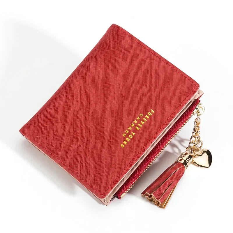 Women's Fashion Wallets Tassel Short Wallet For Woman Zipper Mini rfid Coin Purse Ladies Small Wallet Female Leather Card Holder