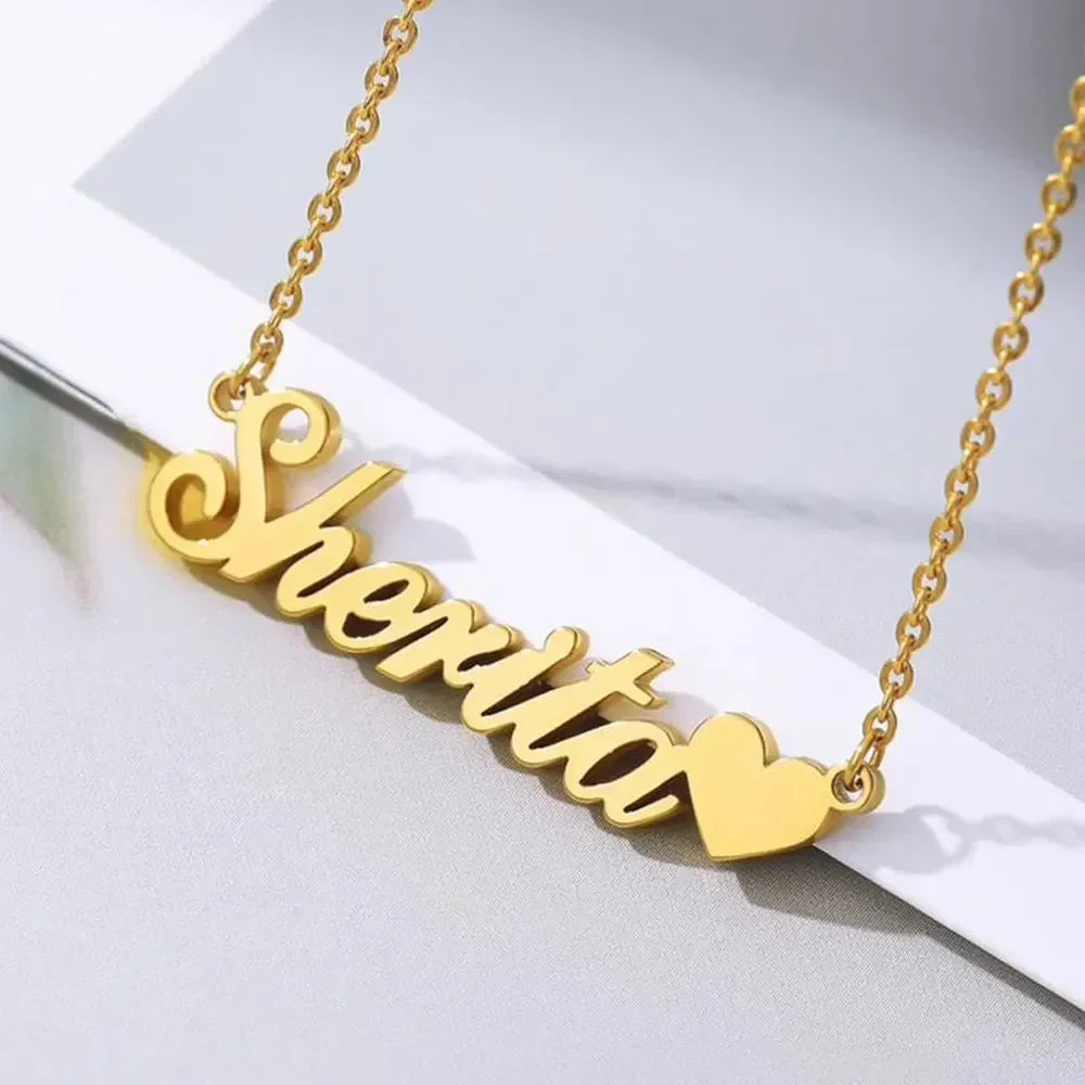 Custom Name with Heart Necklace for Women Stainless Steel Jewelry Personalized Letter Pendant Gold Chains Choker Christmas Gift - Fui Fuiu Jewelry