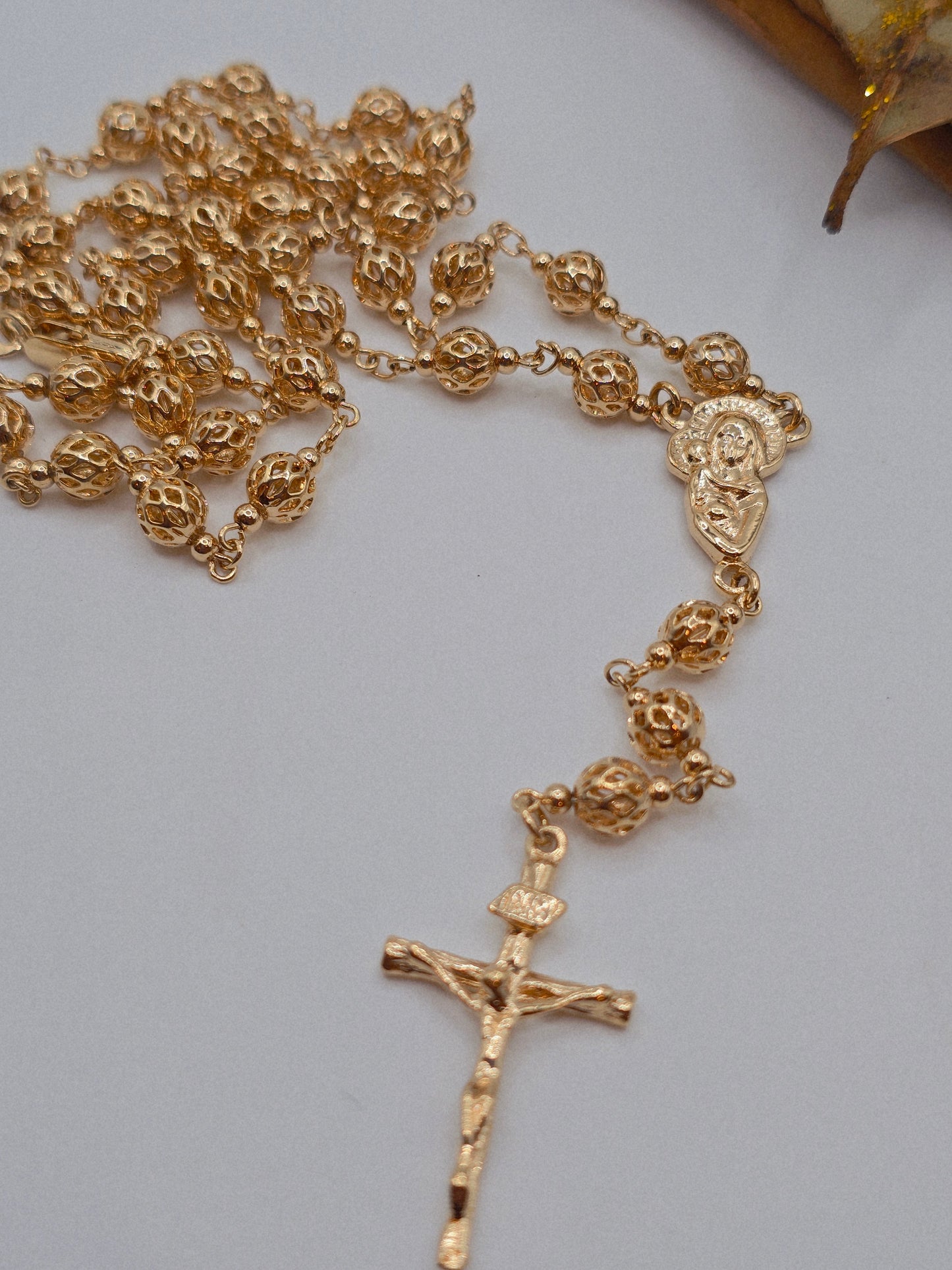 Rosario Cadena laminado de 18K garantizado Virgin Mary necklace Oro Brasilero Rosary