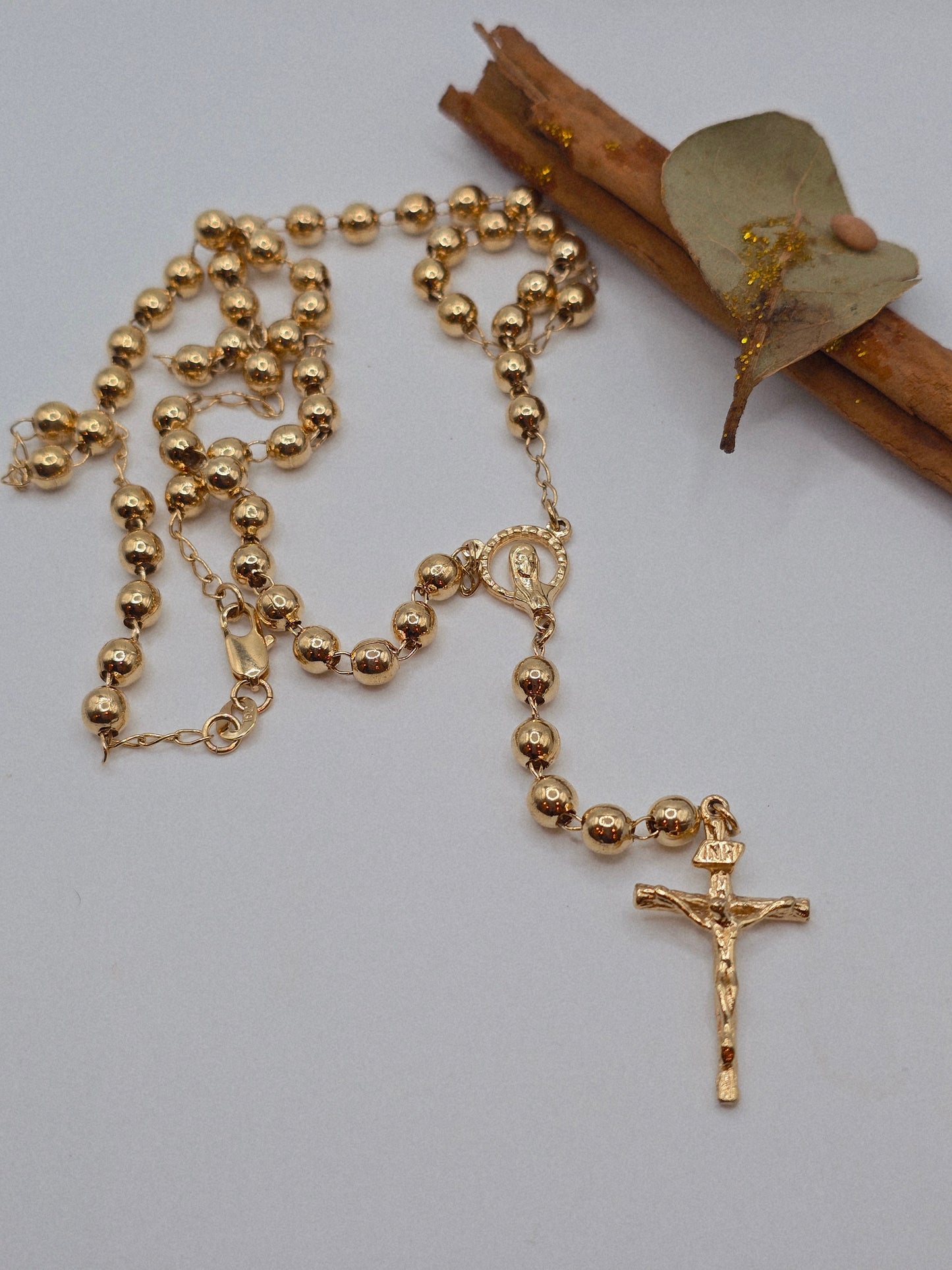 Rosario Cadena laminado de 18K garantizado Virgen Maria necklace Oro Brasilero Rosary