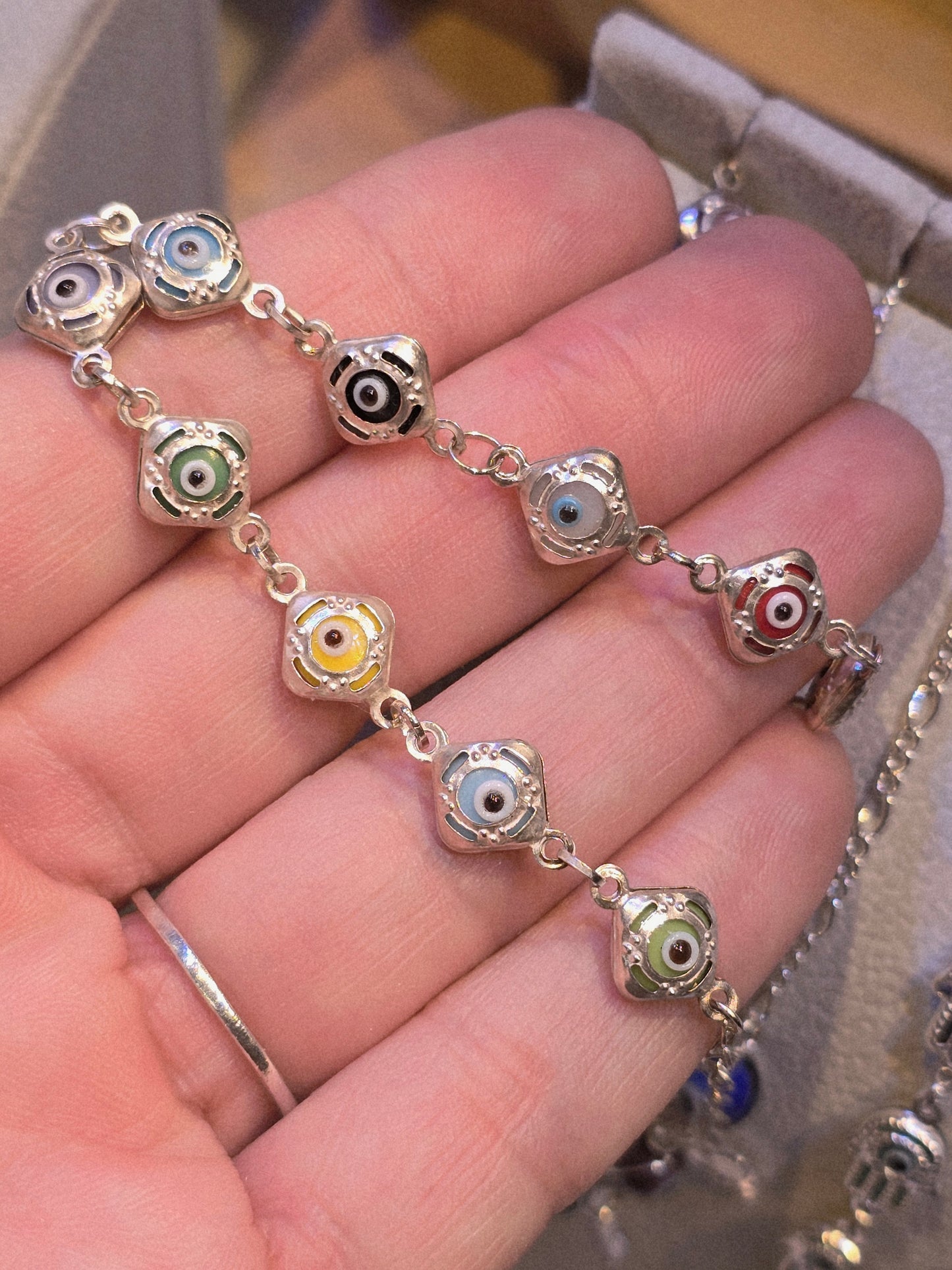 Evil eyes colorfully bracelets sterling silver plata 925 pulsera mano de hamza - Fui Fuiu Jewelry