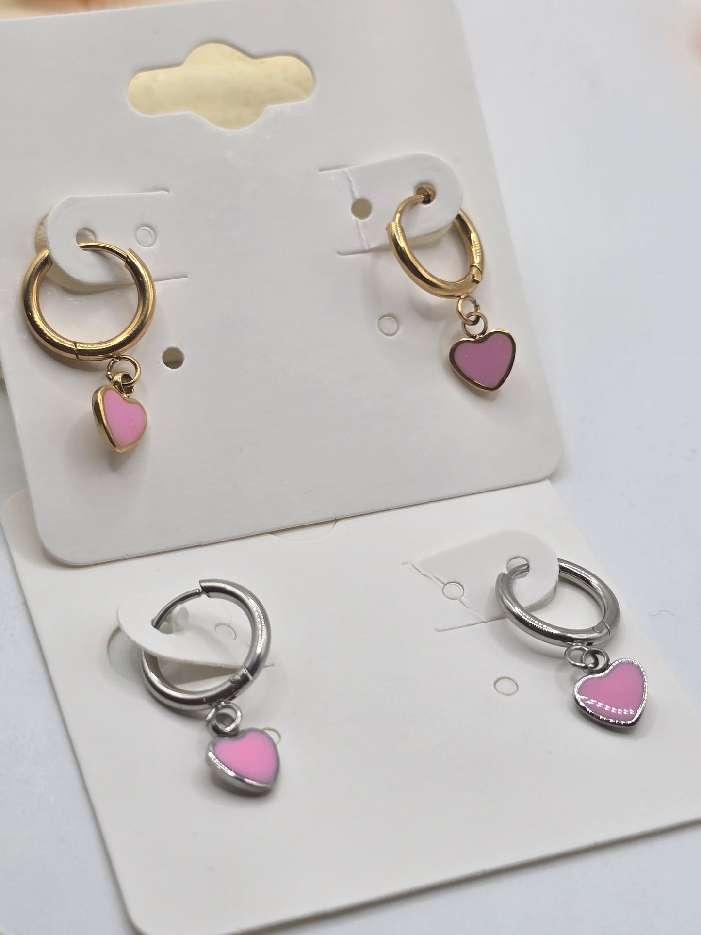 Aretes earring hoops pink heart golden stainless steel dorados zarcillos corazones rosa - Fui Fuiu Jewelry