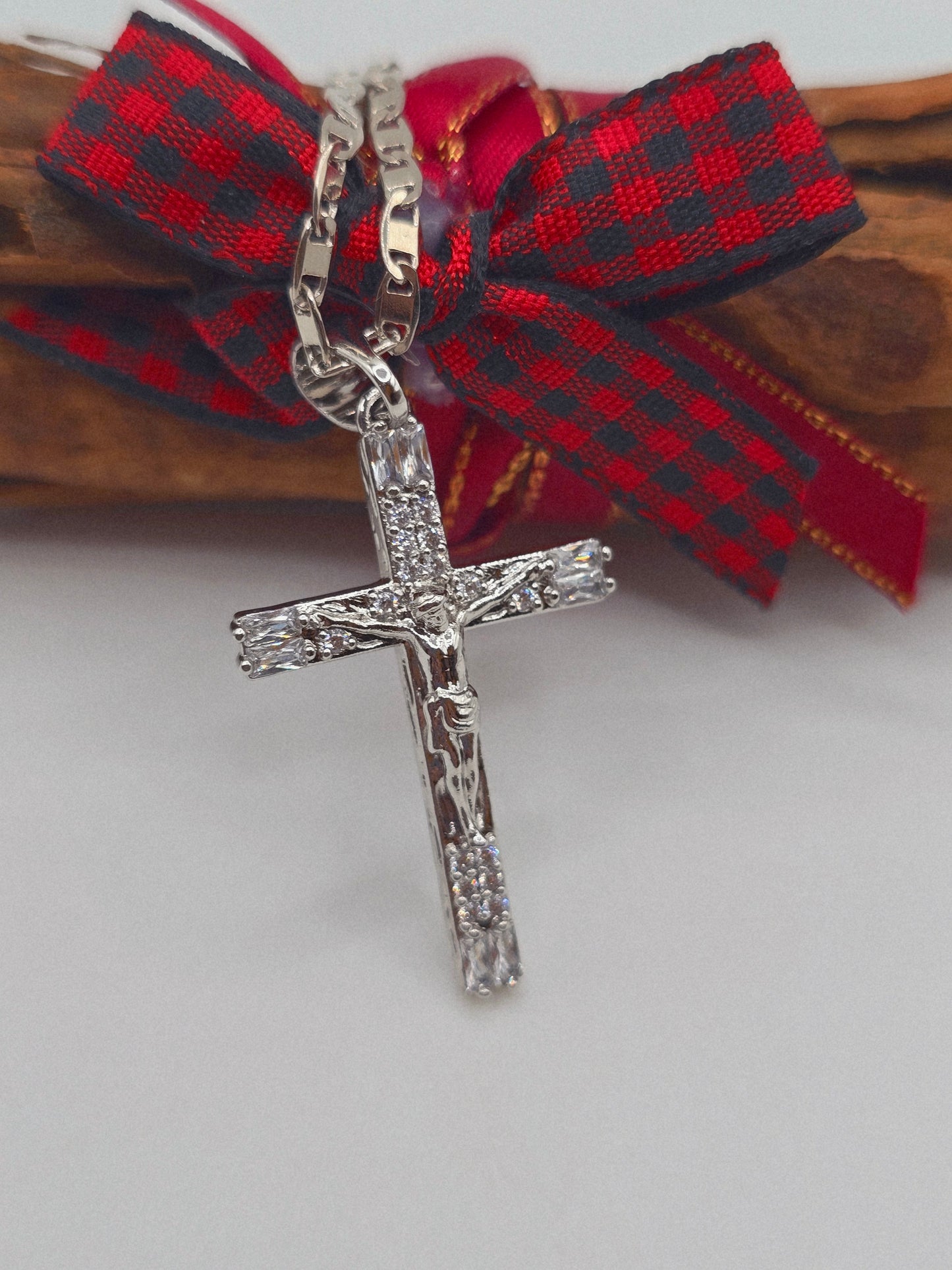 Cadenas silver plata steel cruz necklaces cross and zirconia and crystal crucifijo