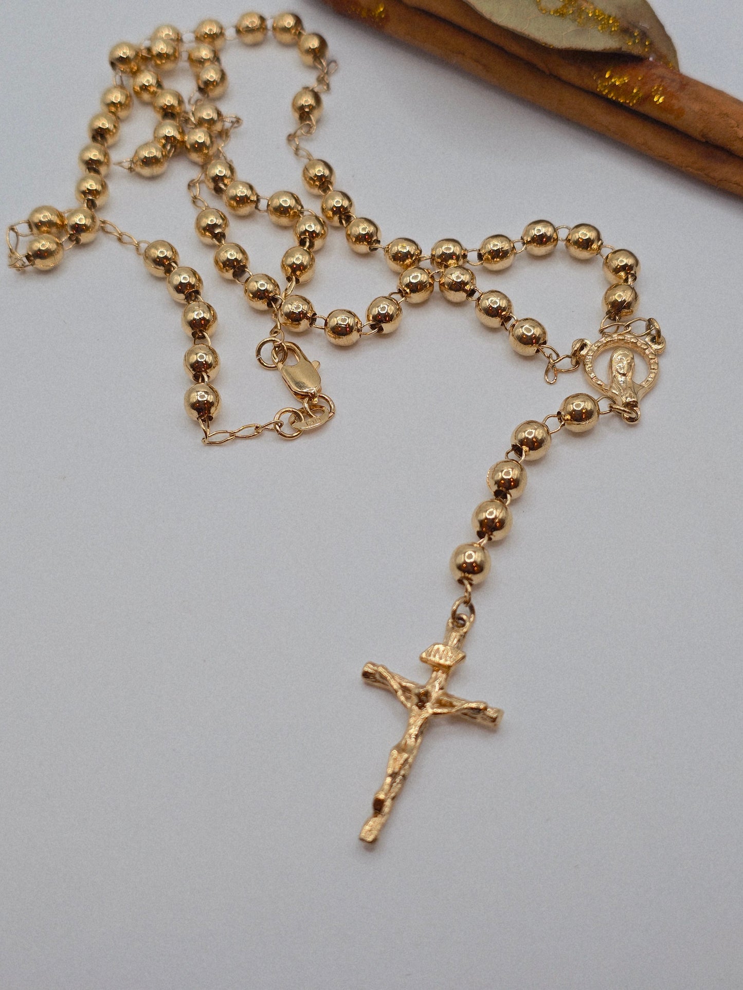Rosario Cadena laminado de 18K garantizado Virgen Maria necklace Oro Brasilero Rosary