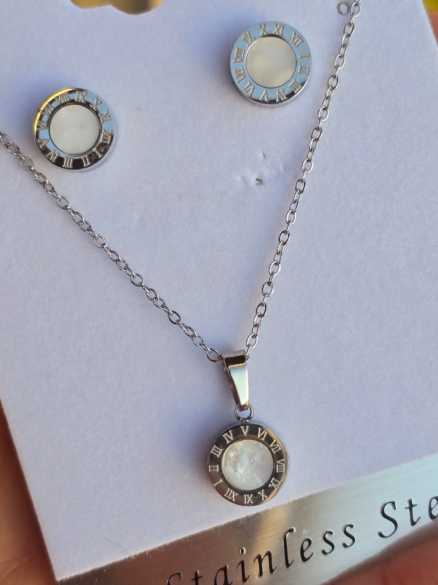 Set silver white watch earrings and necklaces - Fui Fuiu Jewelry
