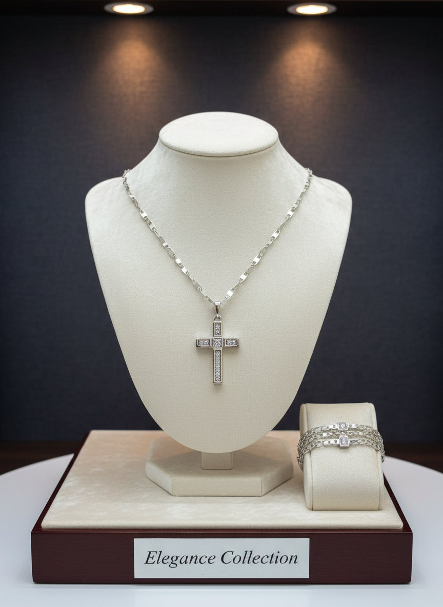 Cadenas silver plata steel cruz necklaces cross and zirconia