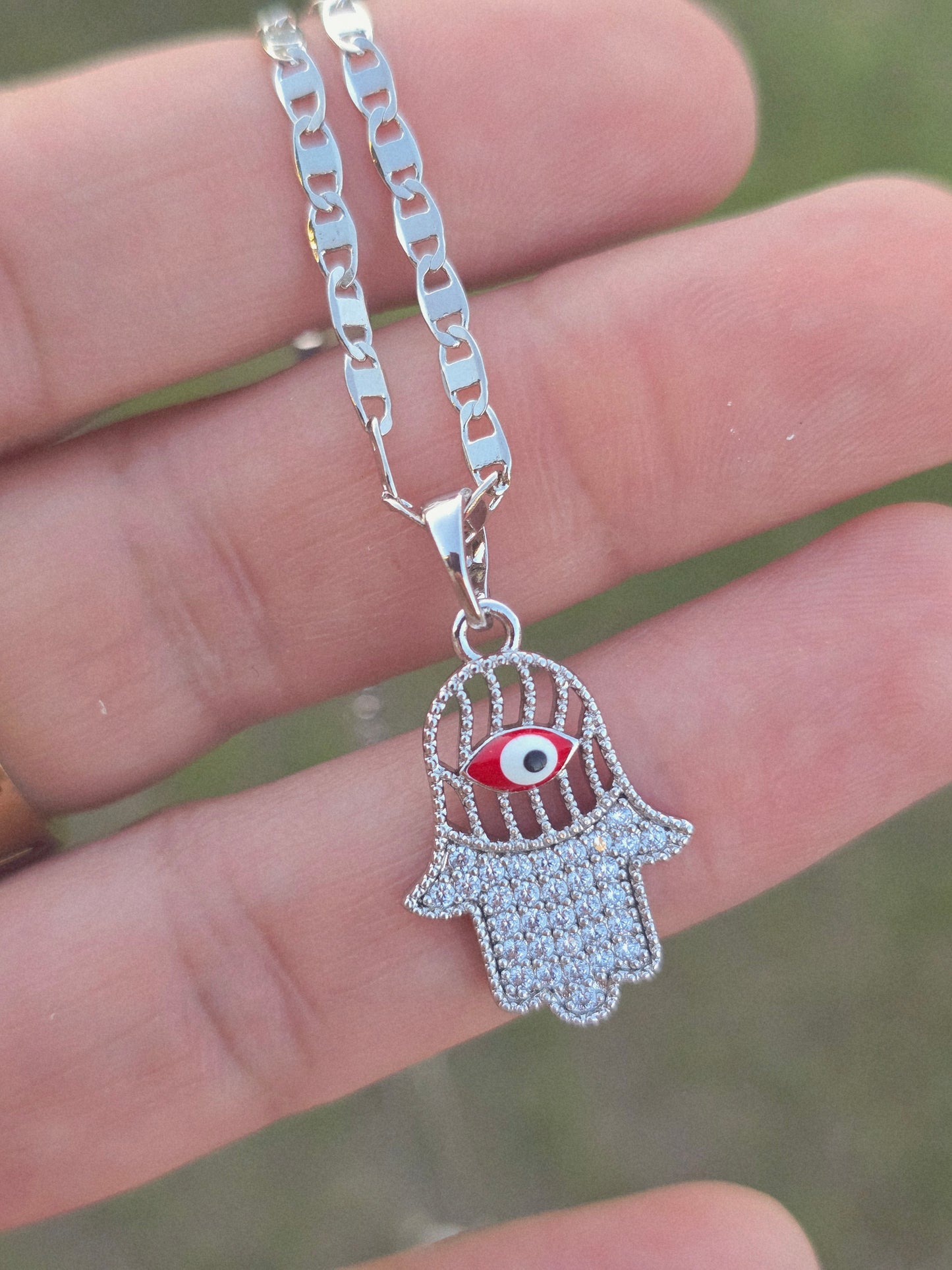 Evil eyes red pendant silver plated necklace plata