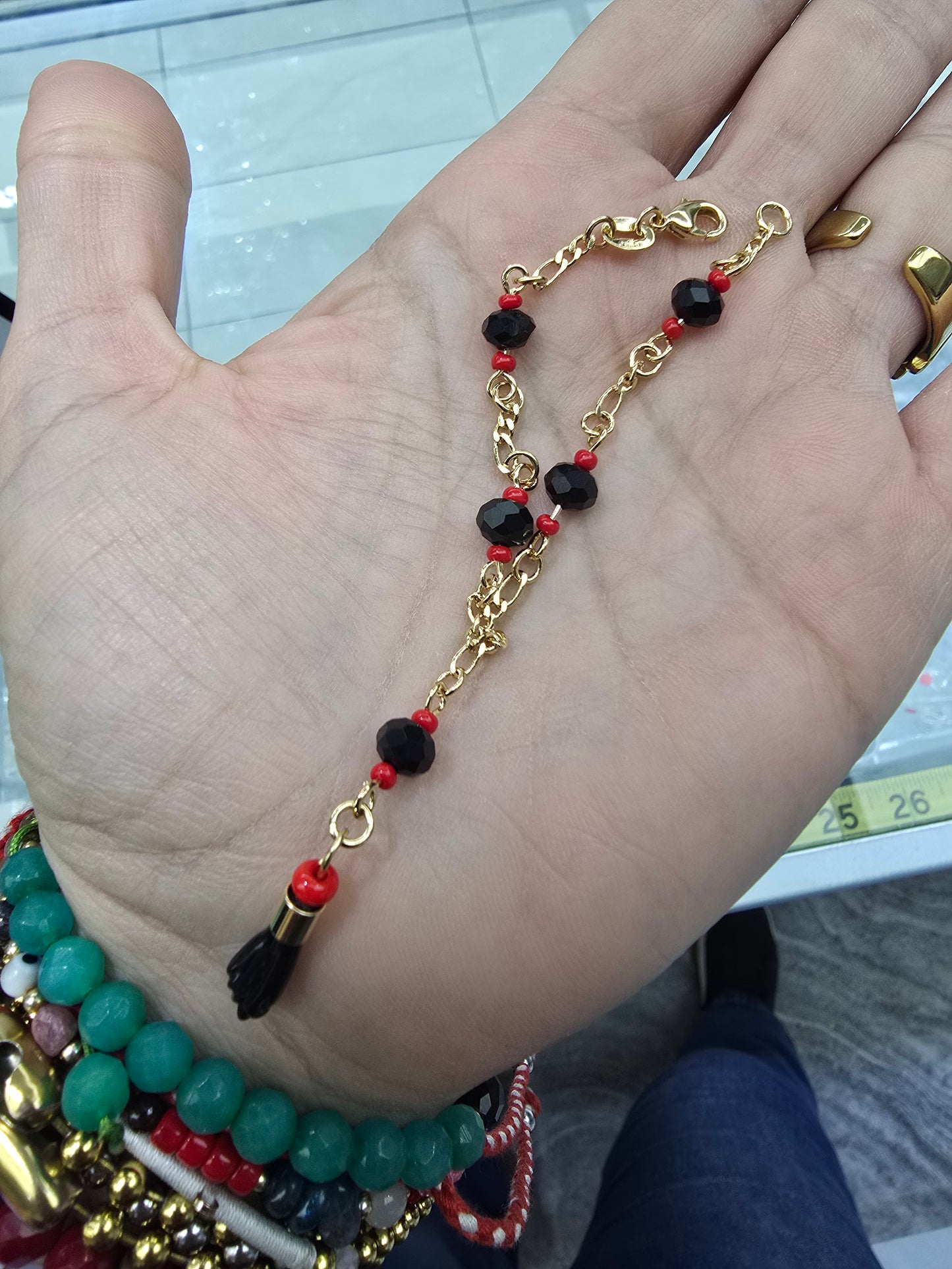 Pulsera con rojo para nin@s simulado de azabache bracelet and chain Brasilian Gold pulsera Oro Brasilero 14K