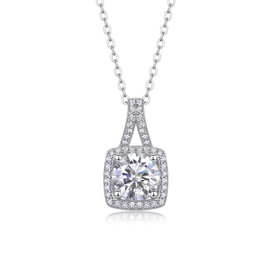 Small Square Diamond - A Fashionable And Luxurious Diamond Jewelry Piece  With 2-carat Moissanite S925 Sterling Silver And Platinum-plated Pendant