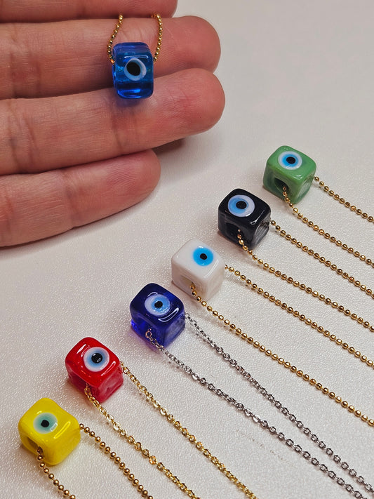 Square ceramic evil eyes pendant necklace