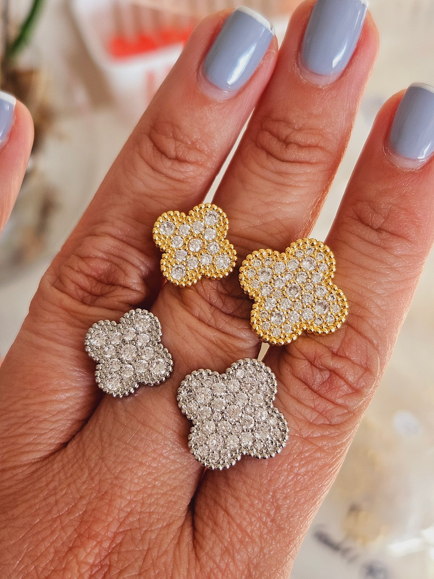 Zirconia and crystal double clover ring