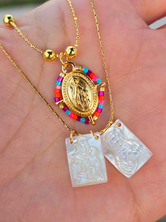 Colorfull virgen Mary necklace