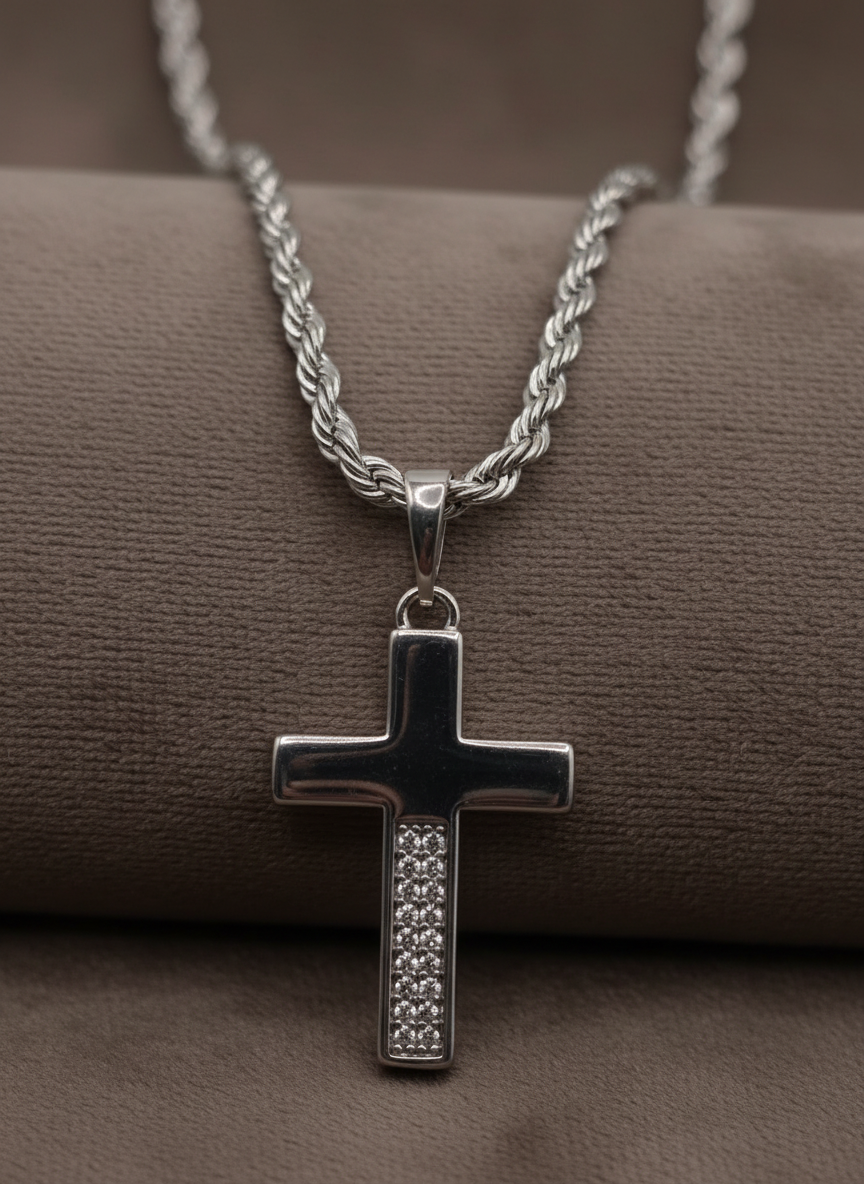 Cross silver and zirconia necklace silver plated baño de plata
