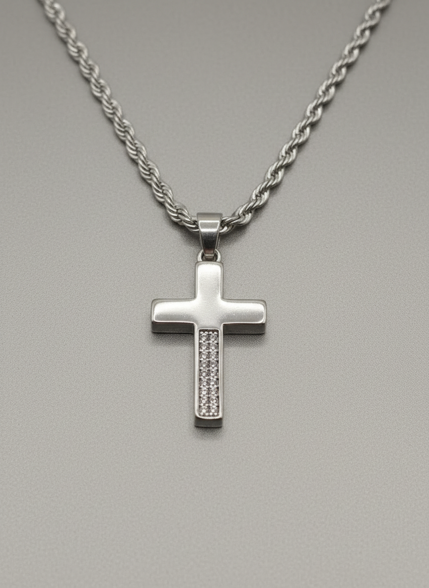 Cross silver and zirconia necklace silver plated baño de plata