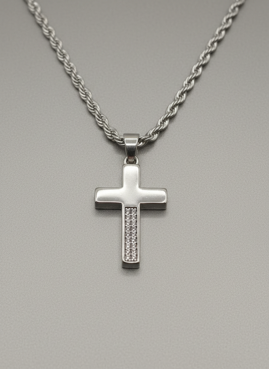 Cross silver and zirconia necklace silver plated baño de plata